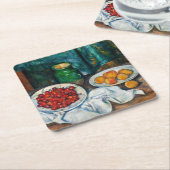 ポール・セザンヌ - チェリーと桃の静物 スクエアペーパーコースター (アングル)