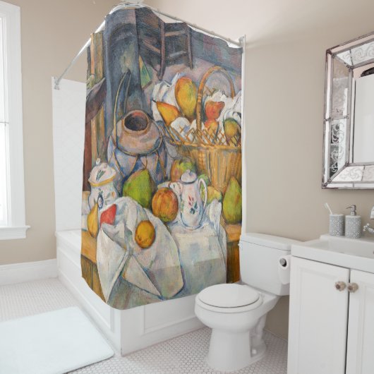 ポール・セザンヌ - 籠のある静物 シャワーカーテン (インサイチュ)