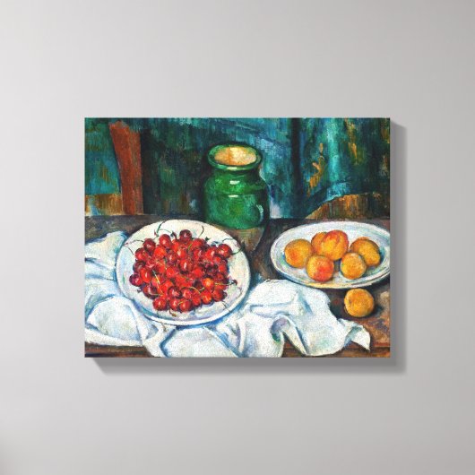 ポール・セザンヌ - 静物画「チェリーと桃のある静物」 キャンバスプリント (正面)