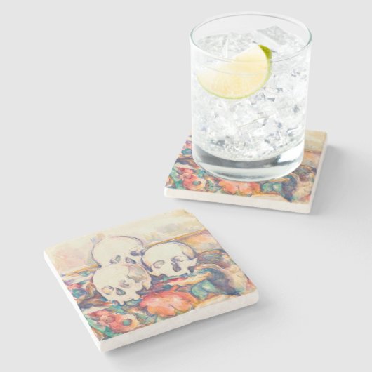 ポール・セザンヌ - 3つの頭蓋骨の水彩画 ストーンコースター (横)