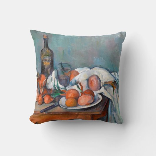 ポールCézanneのタマネギおよびボトルが付いている静物画 クッション (正面)