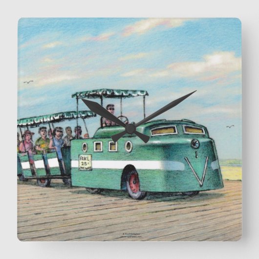 ポールMcGehee "遊歩道の列車"の時計 スクエア壁時計 (正面)