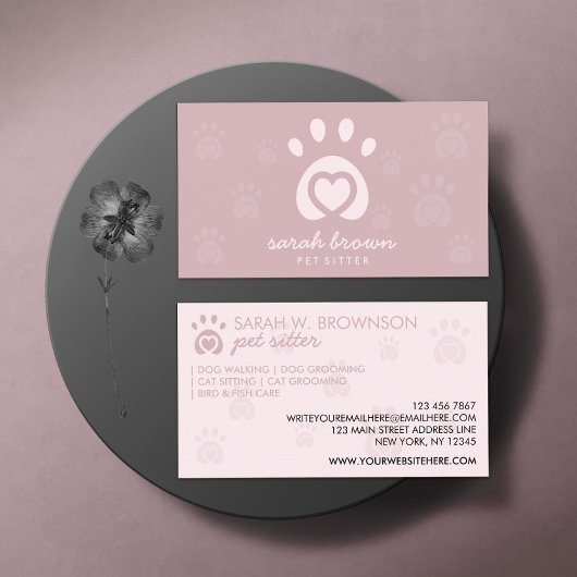 ポーロゴプリントペットグルーミングドッグウォーカーキャットシッター 名刺