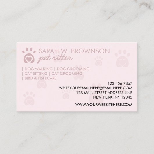 ポーロゴプリントペットグルーミングドッグウォーカーキャットシッター 名刺 (正面)