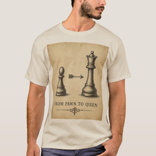 ポーンからクイーンへ ヴィンテージチェス Tシャツ (正面)