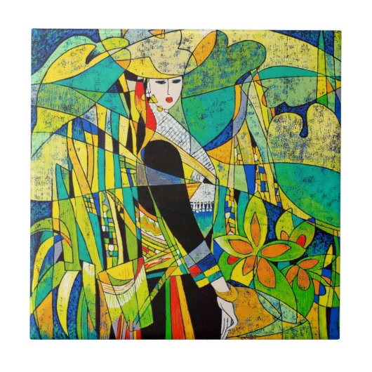 ポーンのHaoオリエンタルの抽象的な絵画の芸術に服を着せて下さい タイル (正面)