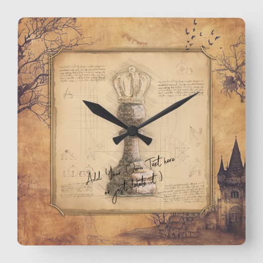 ポーンキング/クイーンヴィンテージファッションドオールドチェスギフト スクエア壁時計 (正面)