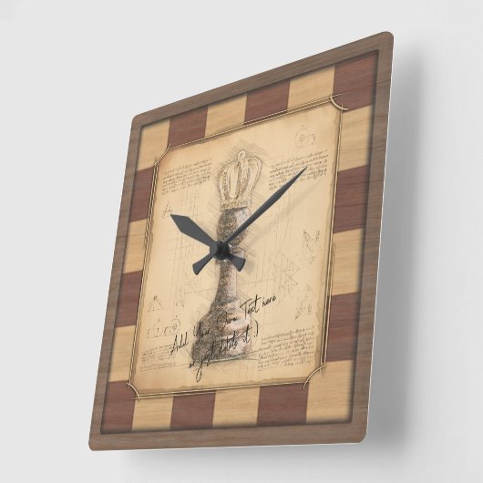 "ポーンキング/クイーン"ヴィンテージチェス盤プレーヤーのギフト スクエア壁時計 (傾斜)