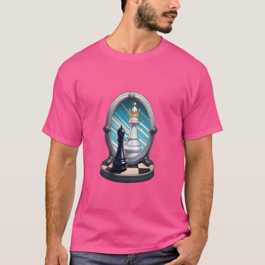 ポーンクイーンチェスプレーヤー鏡反射ポテンティア Tシャツ (正面)