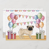 ポーンパグカートゥーンドッグパステルカラフルズ誕生日 招待状 (正面/裏面)