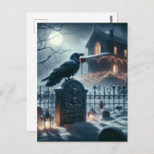 ポー墓石クリスマスにゴシック風ネバーモアの彫刻 ポストカード (正面/裏面)