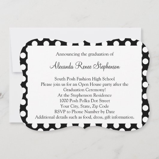 ポー白黒水玉模様卒業/パーティー 招待状 (裏面)