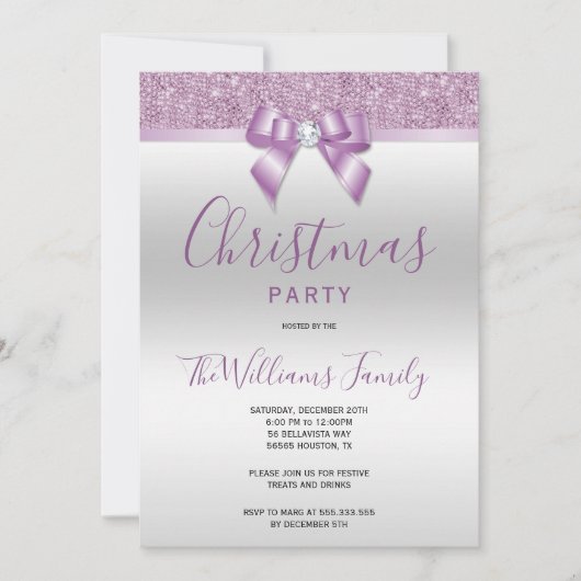 ポー薄紫ジュエルボウクリスマスパーティー 招待状 (正面)