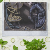 ポー「夕べスター」ビクトリアンアートポエトリー茶タオル キッチンタオル (折り畳み)