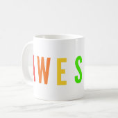 ポ素晴らしリティブなハッピーアップ虹色文字 コーヒーマグカップ (正面左)