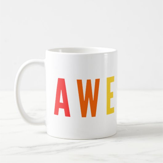 ポ素晴らしリティブなハッピーアップ虹色文字 コーヒーマグカップ (左)