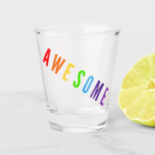 ポ素晴らしリティブなハッピーアップ虹色文字 ショットグラス (正面)