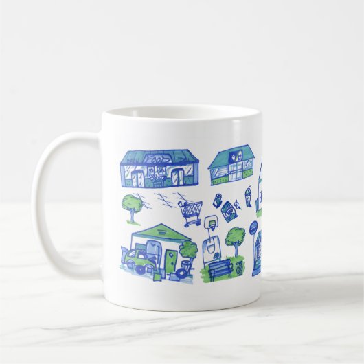 マイおもしろいボーリングサバーバンタウンアートデザイン コーヒーマグカップ (左)