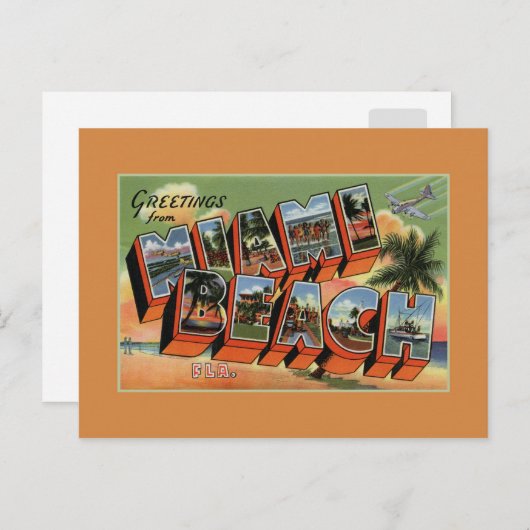 マイアミからのヴィンテージの挨拶ビーチ高解像度 ポストカード (正面/裏面)