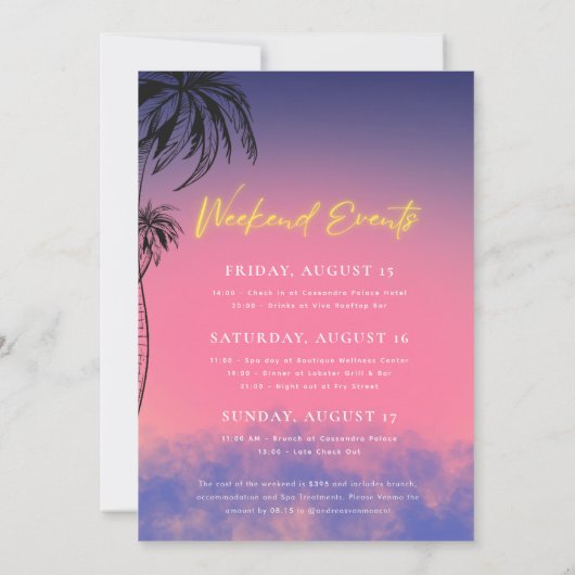 マイアミで待ち合わせ | ネオンヘンの独身最後の週末 招待状 (裏面)