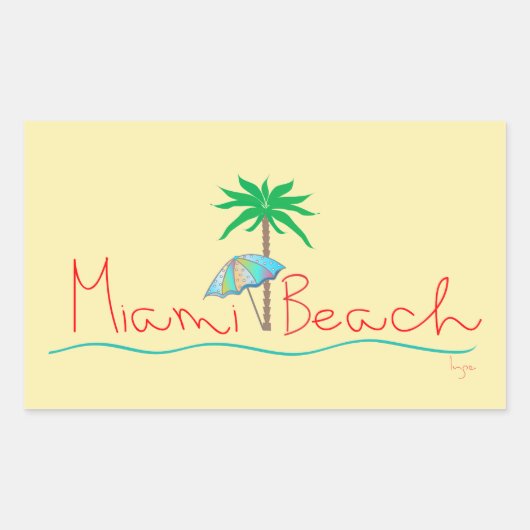 マイアミと手のひら傘 長方形シール (正面)