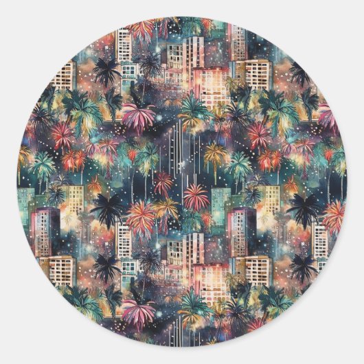 マイアミのクリスマス&新年の水の色 ラウンドシール (正面)