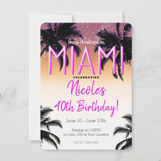 マイアミのサマーガールズウィークエンドバースデーパーティー 招待状 (正面)