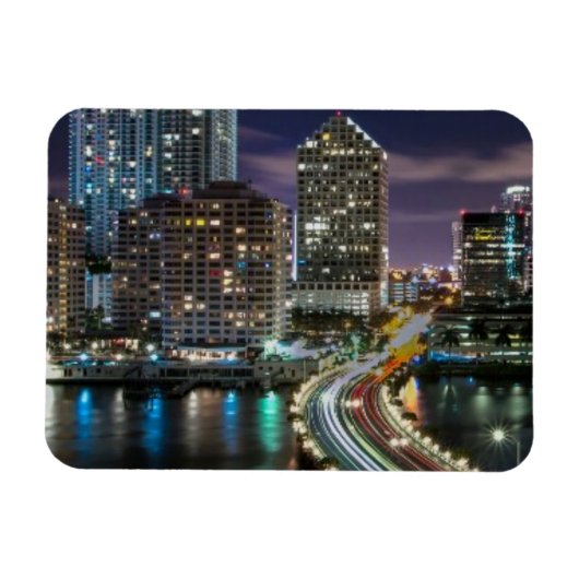 マイアミのスカイラインと夜の橋 マグネット (横)