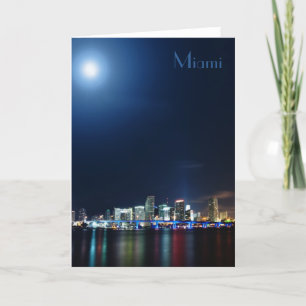マイアミのスカイラインアットナイトパノラマ – Greeting Card カード
