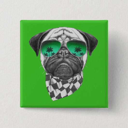 マイアミのパグ 缶バッジ (正面)