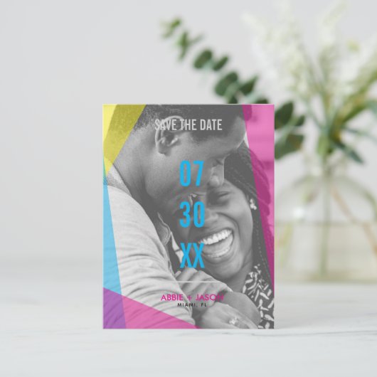 マイアミの夜の日付写真を保存 ポストカード (スタンド正面)