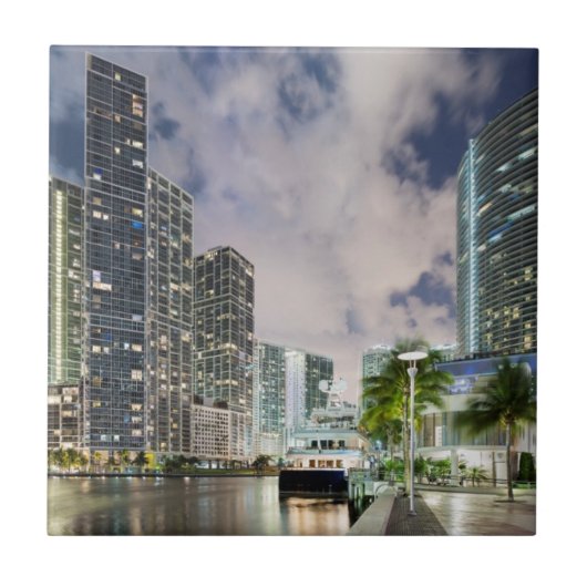 マイアミの川の水辺地帯の照らされたタワー タイル (正面)