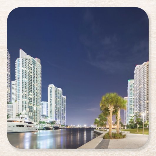 マイアミの川Riverwalkに沿う建物 スクエアペーパーコースター (正面)