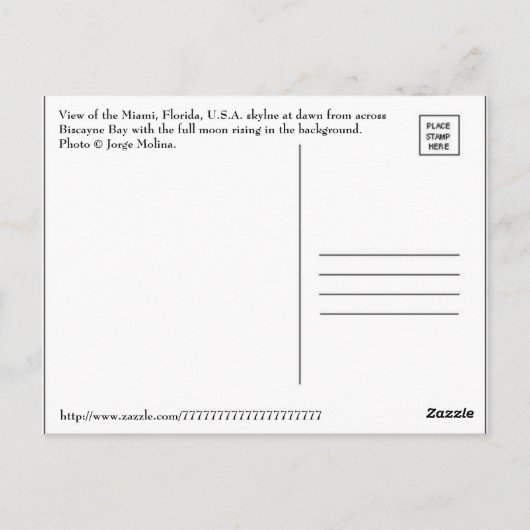 マイアミの月。 ポストカード (裏面)