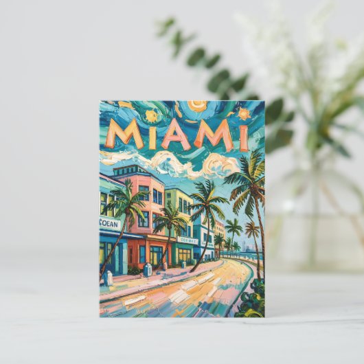 マイアミの海ドライブアートinヴァンゴッホのスタイル旅行 ポストカード (スタンド正面)