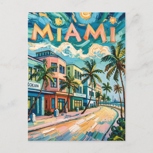 マイアミの海ドライブアートinヴァンゴッホのスタイル旅行 ポストカード (正面)