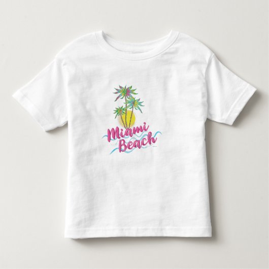 マイアミカッコいいビーチ、フロリダパームツリーズグラフィック トドラーTシャツ (正面)