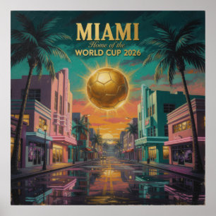 マイアミサンセットワールドカップ2026サッカー ポスター — アール・デコ