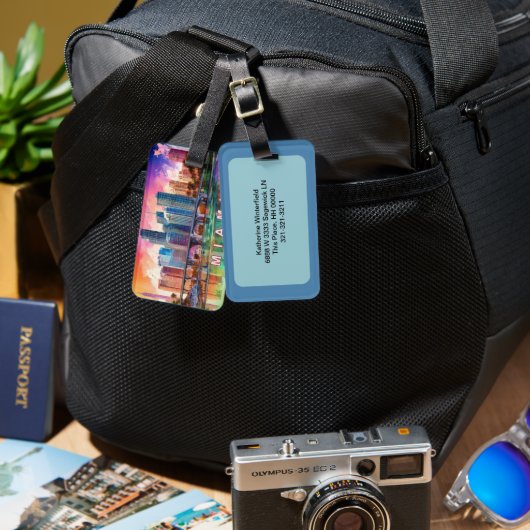 マイアミスカイライン抽象芸術アート ラゲッジタグ (正面&裏面)