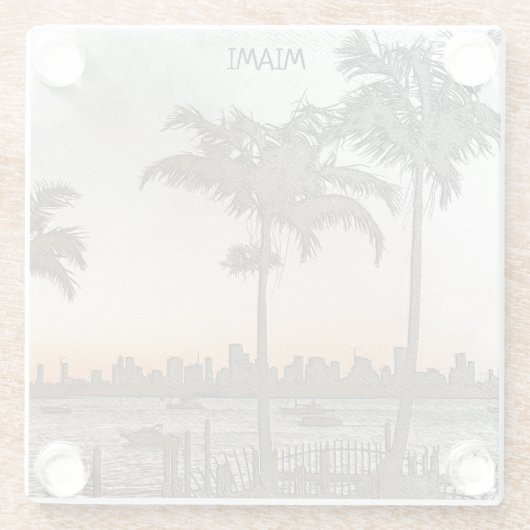 マイアミスタイリッシュフロリダヴィンテージスカイライン ガラスコースター (裏面)