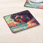 マイアミスプリングブレイクブラックウーマン絵画インプール スクエアペーパーコースター (アングル)