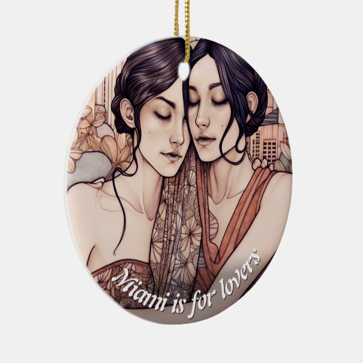 マイアミダウンタウンウィメンズカドリングレズビアンズスケッチ セラミックオーナメント (右)