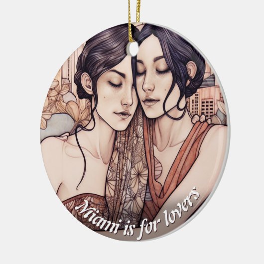 マイアミダウンタウンウィメンズカドリングレズビアンズスケッチ セラミックオーナメント (左)