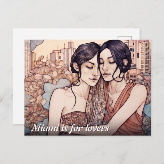 マイアミダウンタウンウィメンズカドリングレズビアンズスケッチ ポストカード (正面/裏面)