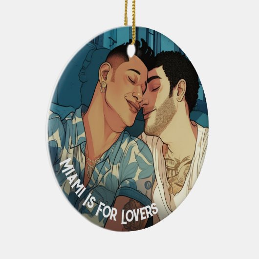 マイアミダウンタウンゲイメンズカドリングイラストレーション セラミックオーナメント (右)
