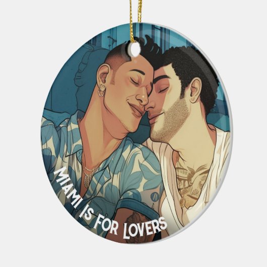 マイアミダウンタウンゲイメンズカドリングイラストレーション セラミックオーナメント (左)