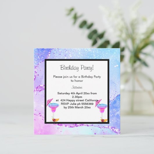 マイアミディスコカクテルバースデーパーティーの招待状 招待状 (スタンド正面)