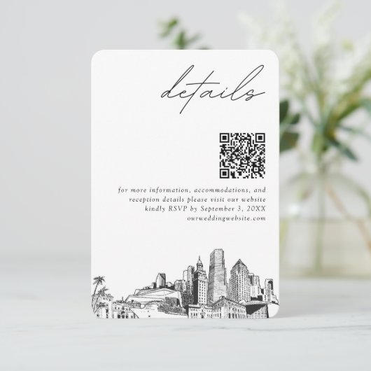 マイアミデスティネーションウェディング詳細QRコードスモール エンクロージャーカード (スタンド正面)