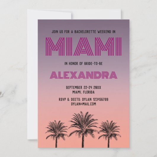 マイアミトロピカルパームズサンセットバチェロレッテウィークエンド 招待状 (正面)