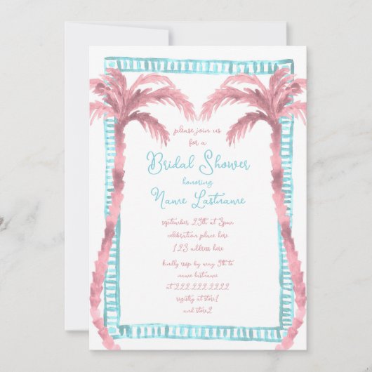 マイアミトロピカルビーチハン絵を描ドブライダルシャワー 招待状 (正面)